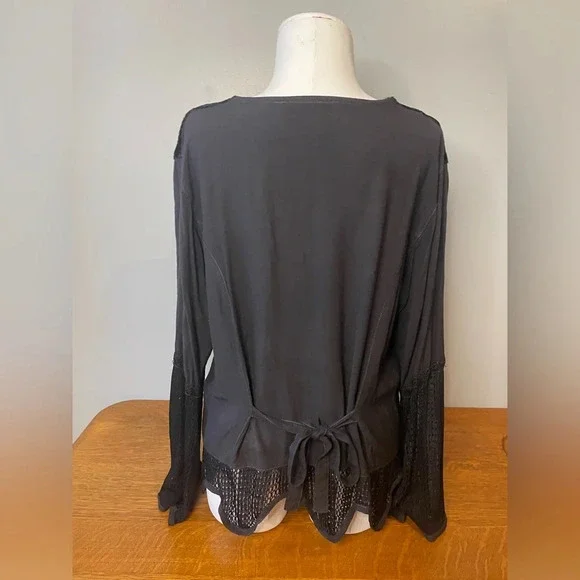 Black Long Sleeve Bell Sleeve Whimsigoth Moody Dark Boho Embroidered Fairy Witch - Picture 8 of 16